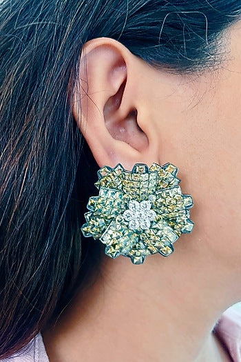 White Finish Yellow Zircon Handcrafted Stud Earrings