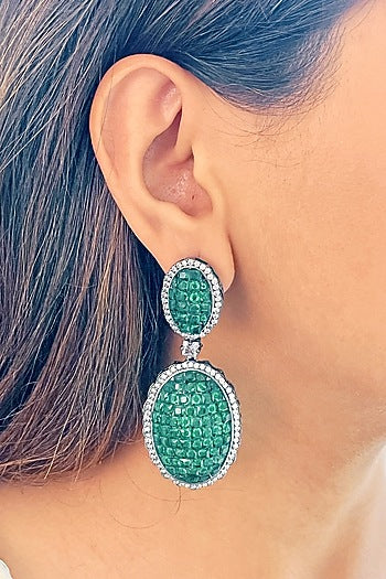 Black Rhodium Finish Green Zircon Handcrafted Dangler Earrings