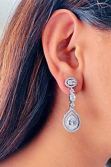 White Finish Zircon Handcrafted Dangler Earrings