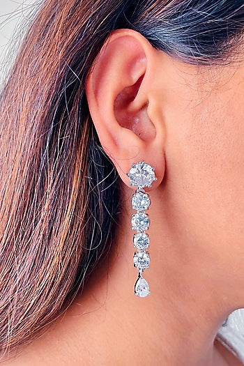 White Finish Zircon Handcrafted Dangler Earrings