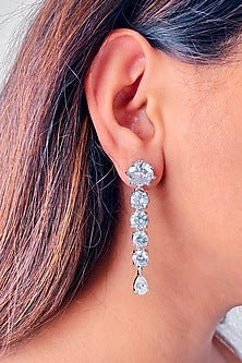 White Finish Zircon Handcrafted Dangler Earrings