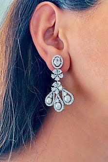 White Finish Zircon Handcrafted Dangler Earrings