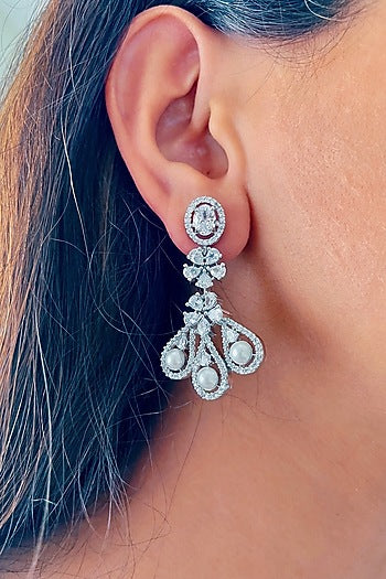 White Finish Zircon Handcrafted Dangler Earrings
