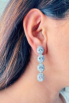 White Finish Zircon & Diamante Dangler Earrings