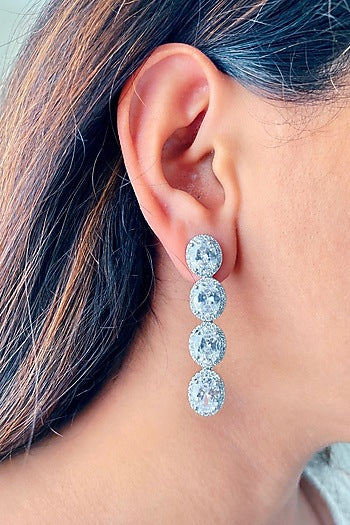 White Finish Zircon & Diamante Dangler Earrings