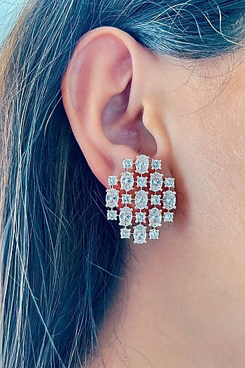 Rose Gold Finish Zircon & Diamond Stud Earrings