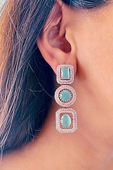 Rose Gold Finish Blue Zircon Dangler Earrings