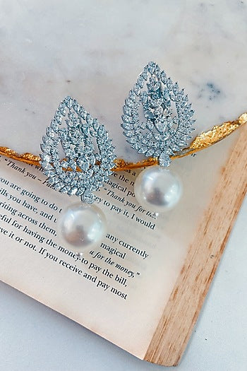 White Finish Zircon & Pearl Dangler Earrings