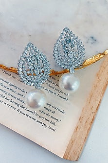 White Finish Zircon & Pearl Dangler Earrings