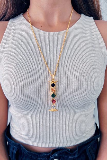 Gold Plated Multi-Colored Stone Initial Pendant Necklace