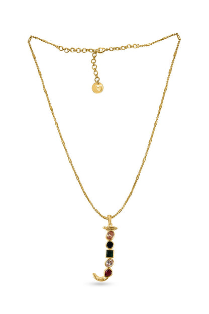 Gold Plated Multi-Colored Stone Initial Pendant Necklace