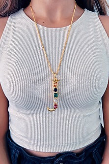 Gold Plated Multi-Colored Stone Initial Pendant Necklace