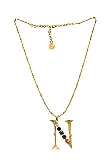 Gold Plated Multi-Colored Stone Initial Pendant Necklace