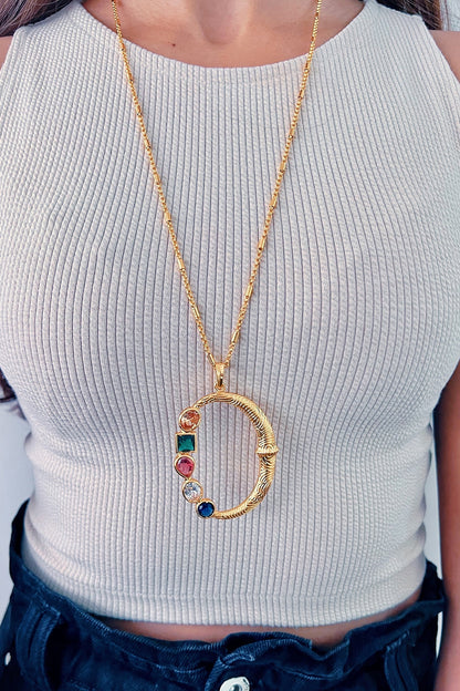 Gold Plated Multi-Colored Stone Initial Pendant Necklace