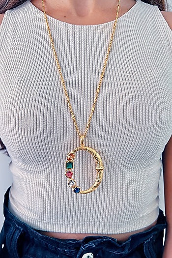 Gold Plated Multi-Colored Stone Initial Pendant Necklace