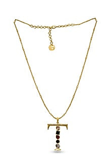 Gold Plated Multi-Colored Stone Initial Pendant Necklace