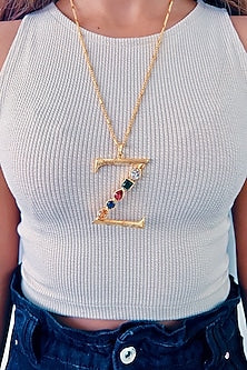 Gold Plated Multi-Colored Stone Initial Pendant Necklace