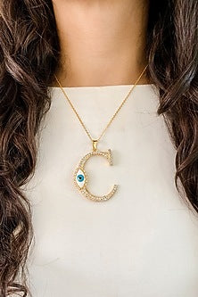 Gold Plated Diamond Evil Eye Initial Pendant Necklace