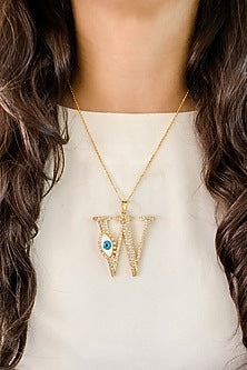 Gold Plated Diamond Evil Eye Initial Pendant Necklace