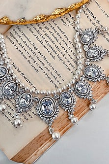 White Rhodium Plated Zircon & Pearl Necklace