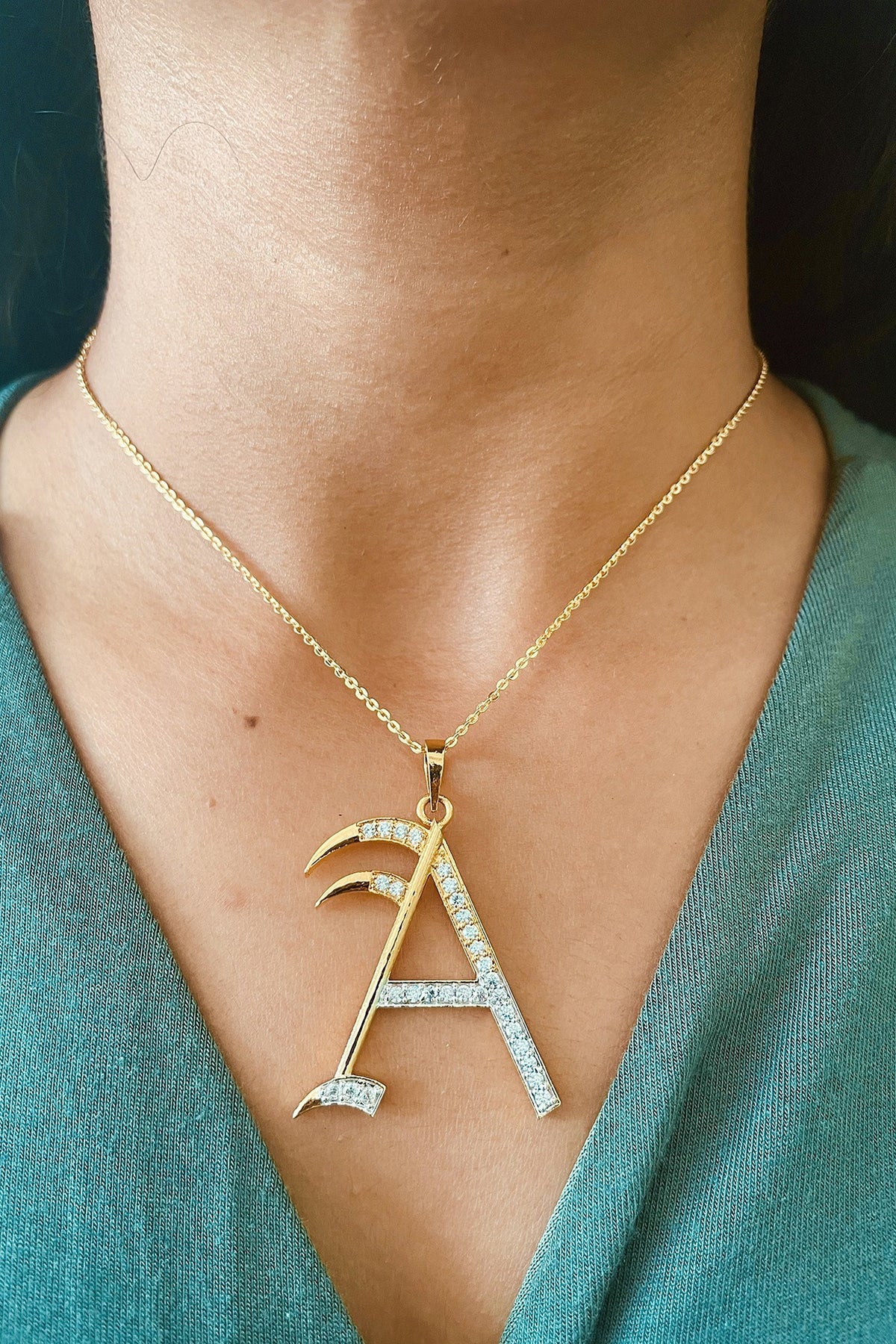 Gold Plated Diamond Initial Pendant Necklace