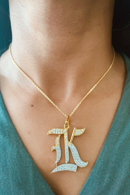 Gold Plated Diamond Initial Pendant Necklace