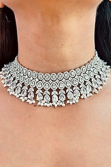 White Rhodium Plated Zircon Choker Necklace