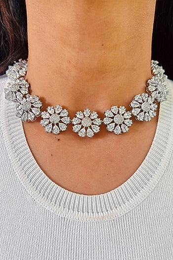 White Rhodium Plated Zircon Necklace