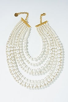 White Rhodium Plated Pearl Layered Necklace