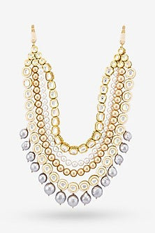 Two-Tone Finish Kundan Polki & Precious Carved Beaded Necklace