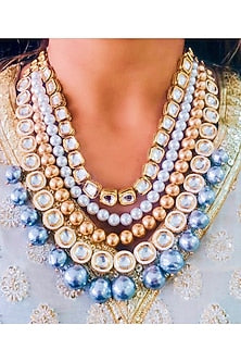 Two-Tone Finish Kundan Polki & Precious Carved Beaded Necklace