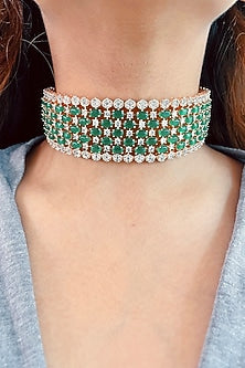 Rose Gold Plated Green & White Zircon Necklace