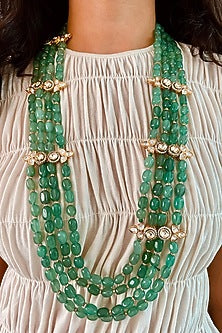 Gold Plated Kundan Polki & Precious Carved Beaded Necklace