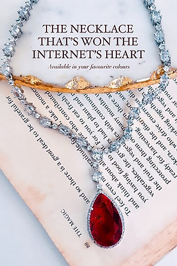 White Rhodium Plated White & Red Zircon Necklace