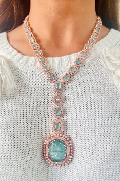 Rose Gold Plated Blue Zircon Necklace