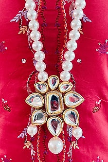 Gold Plated Kundan Polki & Pearl Necklace
