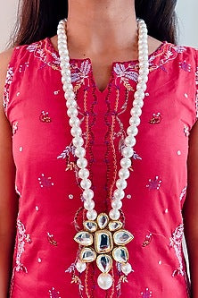 Gold Plated Kundan Polki & Pearl Necklace