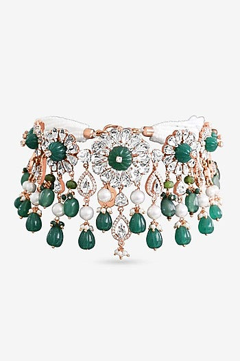 Rose Gold Plated Green Stone Choker Necklace