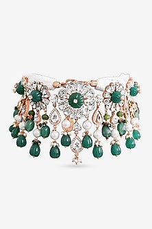 Rose Gold Plated Green Stone Choker Necklace