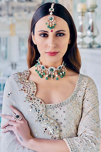 Rose Gold Plated Green Stone Choker Necklace