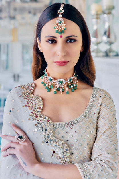 Rose Gold Plated Green Stone Choker Necklace