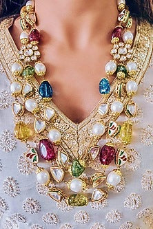 Gold Plated Multi-Colored Kundan Polki Long Necklace
