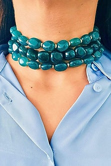 Green Precious Carved Beaded Choker Necklace