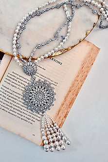 White Rhodium Plated Pearl & Zircon Necklace