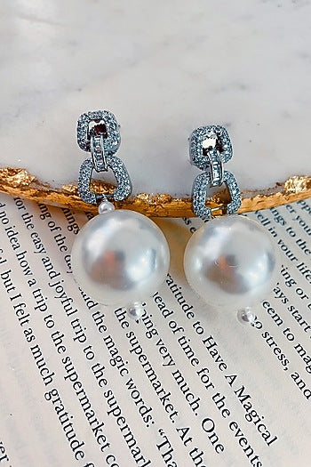 White Finish Zircon & Pearl Dangler Earrings
