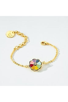 Gold Finish Floral Enameled Bracelet