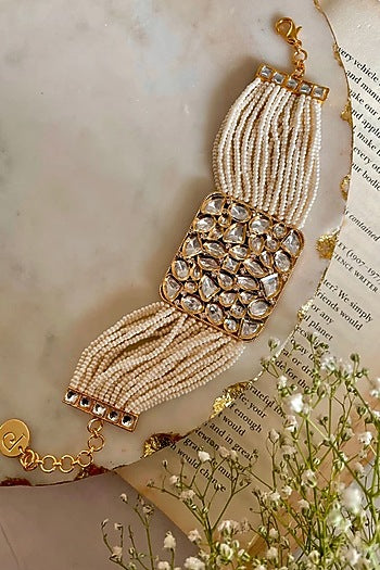 Gold Finish Kundan Polki Bracelet