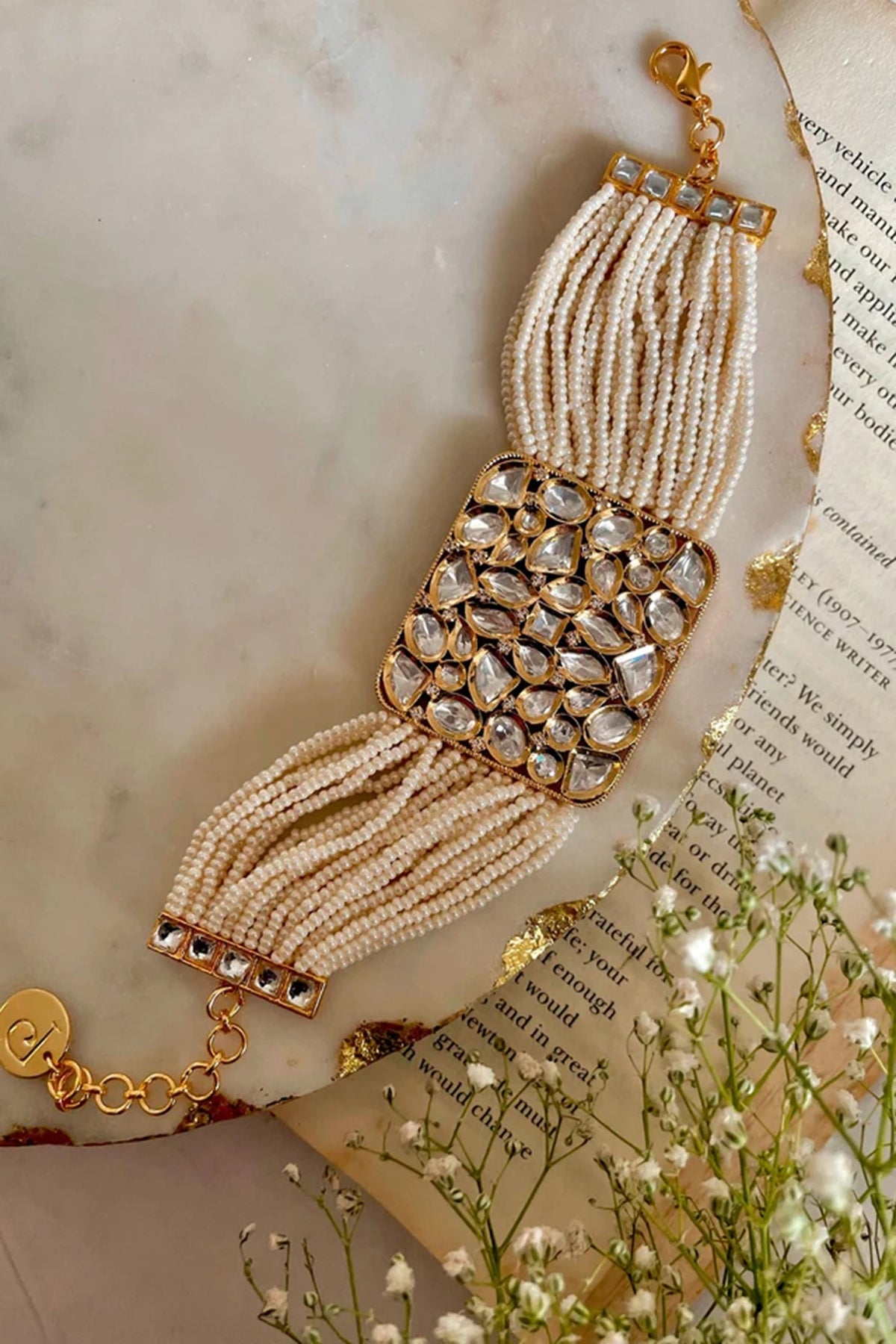 Gold Finish Kundan Polki Bracelet