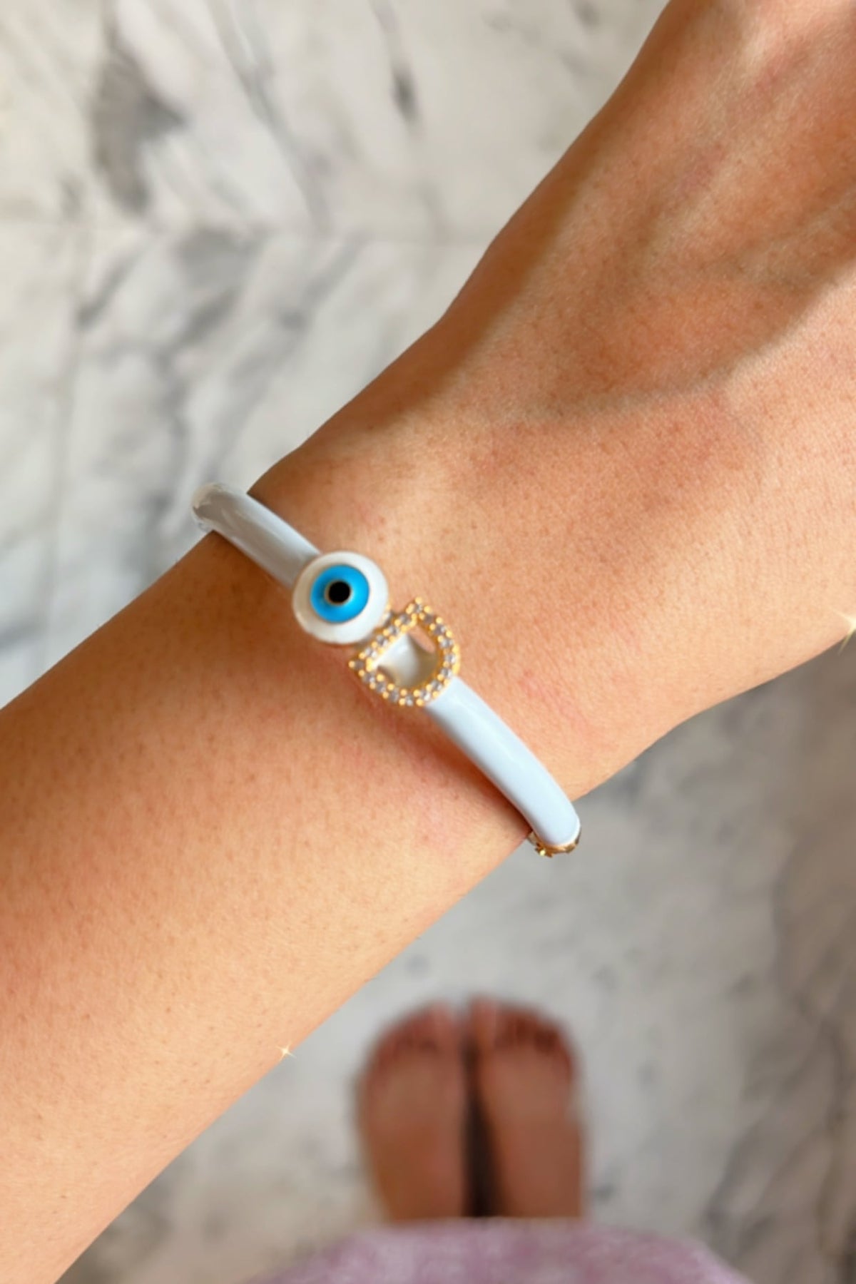 Gold Finish Enameled Evil-Eye Bracelet