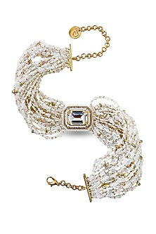 Gold Finish White Swarovski Beaded Choker Necklace